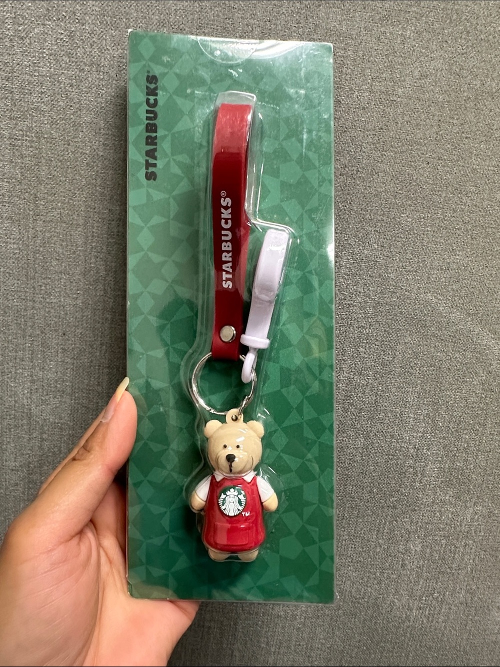 Starbucks Red & Cream Bear Keychain with White Strap